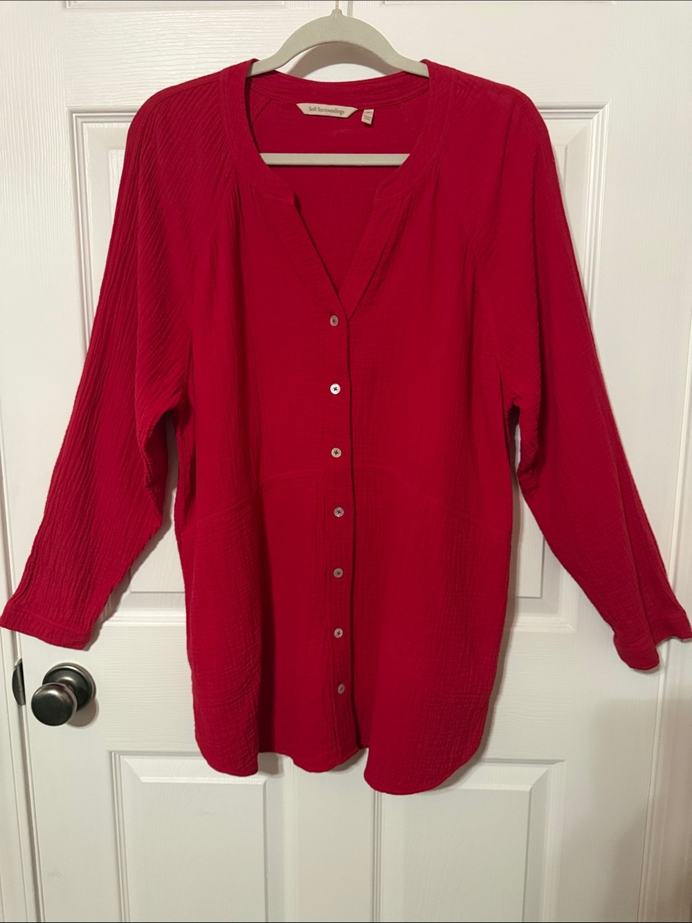 Soft Surroundings Red Button-Front Textured Tunic